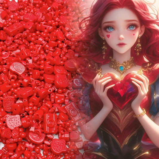 A1031  레트로 레드 아크릴 비즈 하트 믹스 DIY 액세서리 파츠 핸드메이드 소재