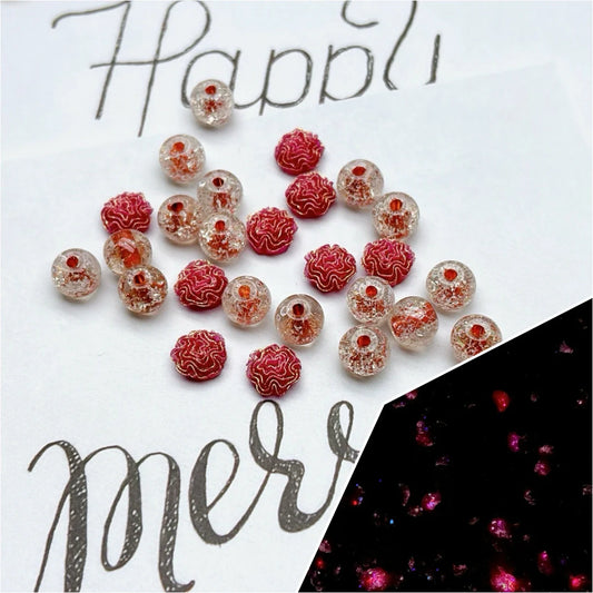 A597   罐心雪の花珠 8mm × 蓄光ローズ | ガラスとソフト素材の夢幻コンビ ✨ ハンドメイド素材