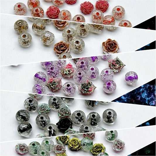 A597   罐心雪の花珠 8mm × 蓄光ローズ | ガラスとソフト素材の夢幻コンビ ✨ ハンドメイド素材